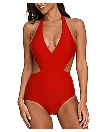 Coskaka Trajes de baño de una pieza para dama Monokini de talle alto profundo v Trajes de baño para dama