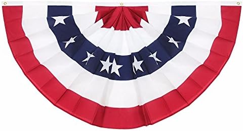G128 – 1 Pack: USA Pleated Fan Flag, 1.5x3 Feet American USA Bunting Decoration Flags PRINTED 150D Patriotic Stars and Stripes with Canvas Header and Brass Grommets