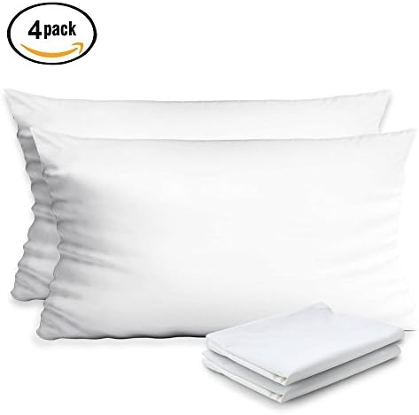 Haperlare 4-Pack Zippered Pillow Protectors, Premium 400 Thread Count 100% Egyptian Cotton Pillowcases Queen Pillow Covers, 20x30 inch