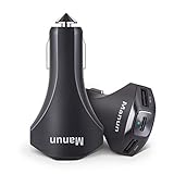 Fast Car Charger, 24W USB Car Charger Quick Charge 3.0 with Dual USB Ports Type C Car Charger High Speed Powerful Smart Adapter by Manun