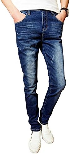 Wxian Men's Street Fashion Zipper Hole Repair Washed Jeans