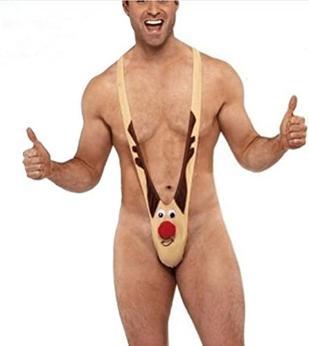 Funny Christmas Reindeer Patterns Men Thong Underwear Mankini Gag &amp; Pranks Gifts