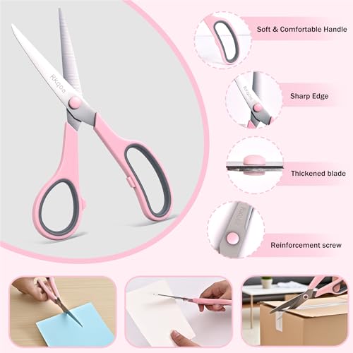 Scissors, 6 Pack 8" All Purpose Stainless Stee Scissor for Everyday Use | Comfort-Grip Sharp Scissor for Office School Classroom Craft Sewing Supplies, High/Middle Student Teacher, Right/Left Handle