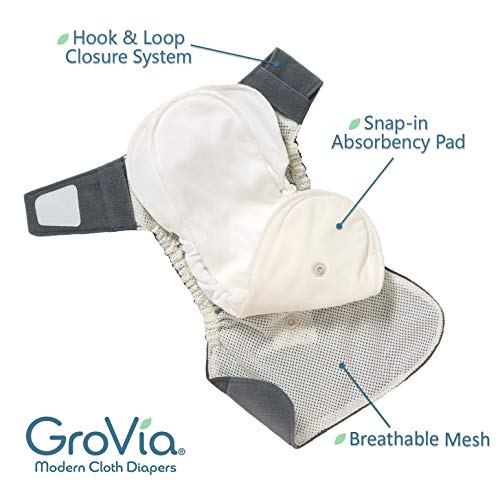 GroVia - Cloth Diaper Bundle for Natural Parenting - (10) Reusable Hybrid Diaper Shells - (1) BioSoaker Eco Friendly Inserts 50pk - (1) Unscented BioLiner 200ct - (12) Soaker Pads - (1) Pail Liner