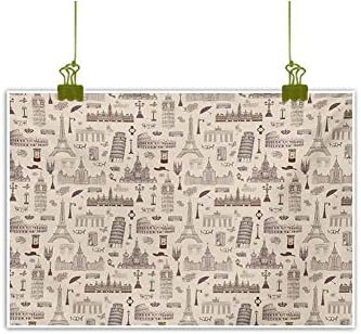 Wall Art Decor Poster Painting Monochorme European Motifs Tourist Attractions Vacation Landmark Pattern Sketch Beige Chocolate Modern Minimalist Atmosphere 24" W x 20" L