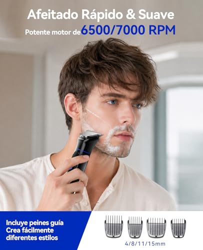 kensen Afeitadora Corporal Masculina 6 en 1, 2 Velocidades Depiladora Corporal Hombre, IPX6 Impermeable Recortadora con Cabezal Magnético para Cuerpo, Barba, Nariz y Genitales, 120 mins Uso