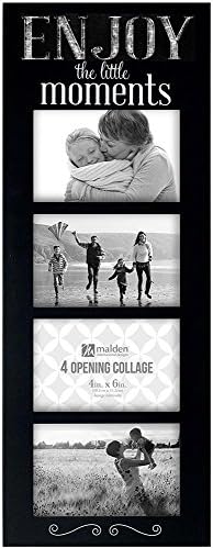 Malden International Designs Laser Cut Industrial Expressions Enjoy Little Moments Silkscreen Design and Laser Cut Galvanized Metal Accent Picture Frame, 4 Option, 4-4x6, Black