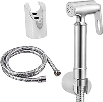 Quick Silver Brass Health Faucet with Double Lock 1 Meter SS Flexible Shower Tube and PVC Holder (Chrome Finish)