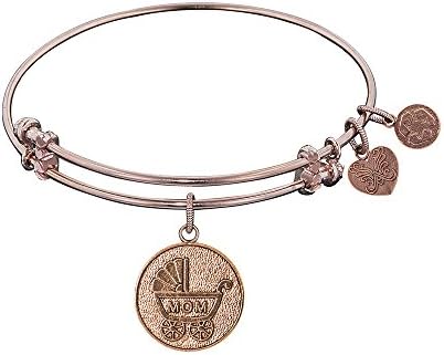 Angelica Collection Non-antique Pink Stipple Finish Brass "new Mom" Expandable Bangle