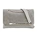 b.m.c BMC Fashionably Chic Gray Beige Faux Suede Leather Gold Metal Chain Large Envelope Clutch Handbag
