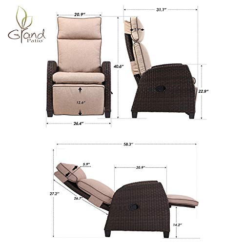 Grand Patio Lounge Chairs Outdoor Indoor Resin Wicker Reclining Cushion