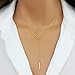 Lariat Gold Necklace for Women, Slip Chain Necklace Dainty Long Necklace 14k Gold Plated/Silver Y-Shaped Pendant Necklace Trendy Layered Beaded Chain Drop Necklaces Simple Gold Jewelry For Women Girls Gift