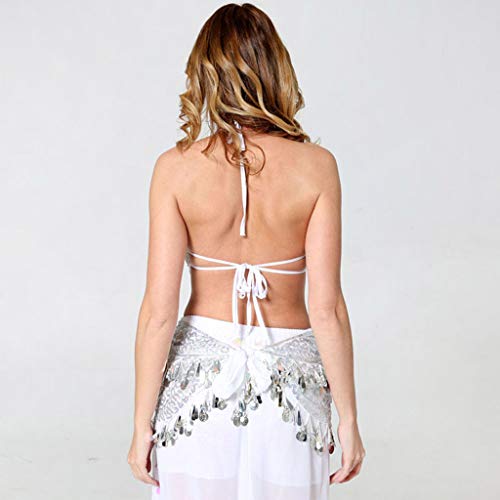 YEZIJIN Women Belly Dance Costume Dance Dress Sexy Sling Halter Top and Waist Chain 2019 Under 10 Dollars White
