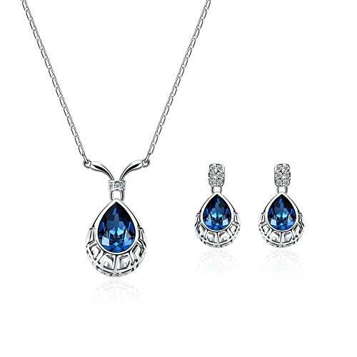 Yonteia Jewelry Set Blue Waterdrop Pendant Necklace and Earrings Gifts For Women