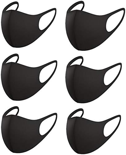 DUOLE 6 Pcs Fashion Protective Face Masks Unisex Black Dark Dust Cotton Mouth Masks Washable Reusable Masks