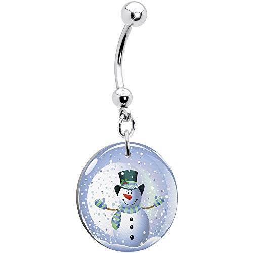 Holiday Snow Globe Snowman Belly Ring