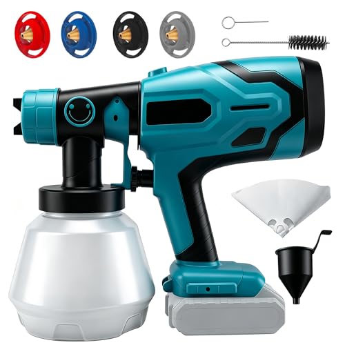 Battery Paint Spray System for Makita 18 V Battery, Wireless Paint Spray Gun, 1000 ml Container, 4 Nozzles & 3 Spray Patterns, Spray Gun for Wall Paint, Furniture, Fences, Garden Fences (without Battery)