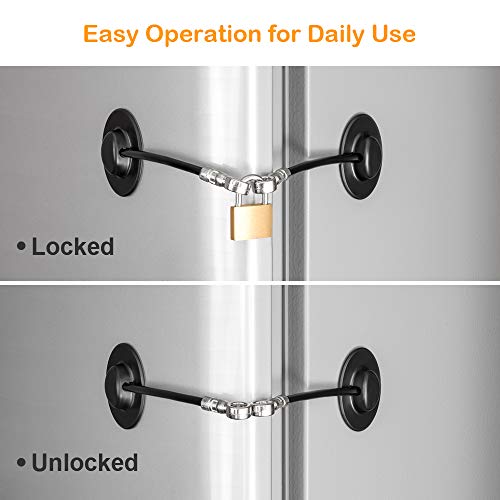 Refrigerator Lock, Fridge Lock with Keys and Padlock, Freezer Lock with Strong 3M Adhesives, Heavy-duty Aircraft Cable, provides 500lbs Resistive Force, Black Refrigerator Locks for Children