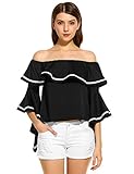 Zeagoo Women's Off The Shoulder Top Flare Sleeve Strapless Casual Blouse