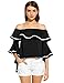 Zeagoo Women Off The Shoulder Top Bell Sleeve Floral Print Blouse