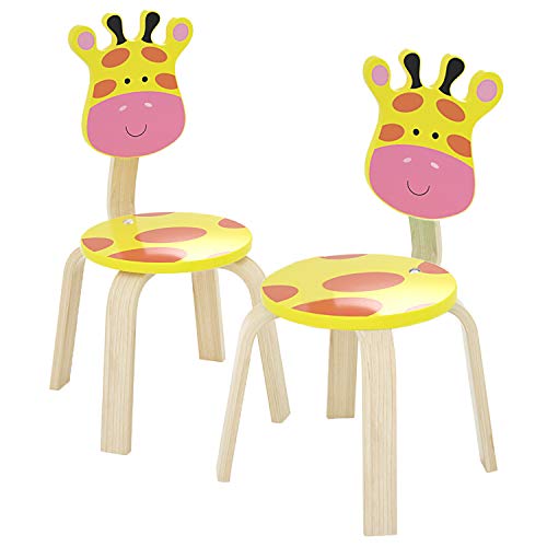 iPlay, iLearn 2 PCS Wooden Kids Chair Sets, Natural Hardwood 2 Giraffe Animal Children Chairs