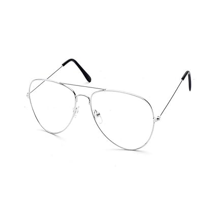 Vintage Pilotenbrille Metallrahmen Fensterglas Brille Ohne Stärke Durchsichtig Nerdbrille Sonnenbrille mit Nasenpad Retro Win