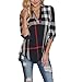 Mansy Women's Casual 2/3 Sleeve V-Neck Plaid shirts Pullover Top Black X-Large