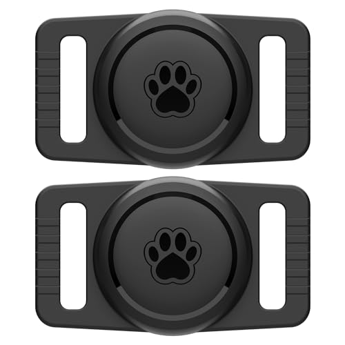 GOCII 2 Pack Waterproof Silicone Dog Collar Holder for Apple AirTag | Black | for Dog Collars