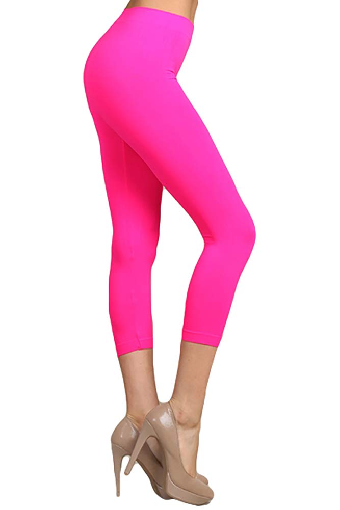 Neon Colored Capri Cut Seamless Leggings (Neon Pink)