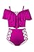Women Plus Size Off Shoulder Ruffles Cut Out High Waist Bikini Sets Purple XXL