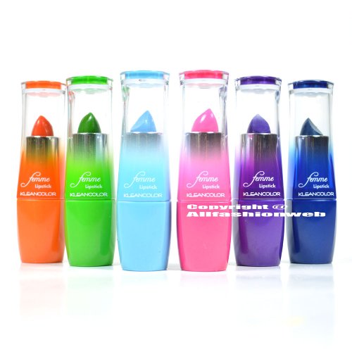 6 Kleancolor Femme Pastel Lipstick #4 Assorted Colors lip stick Colorful 1275 + Free Earring