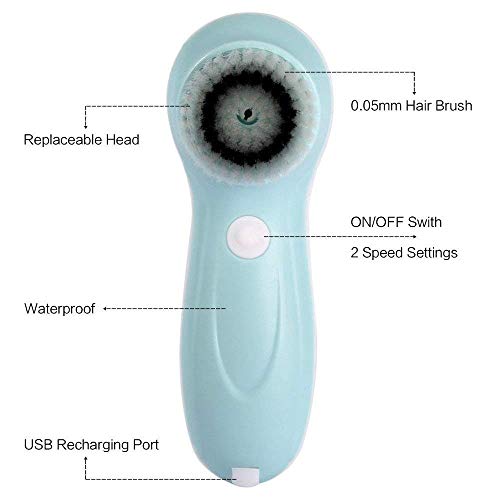 Facial Cleanser Brush, 3 in 1 Electric Rotating Facial Cleansing Brush USB Rechargeable Sonic Face Cleaners Scrubber SPA Skin Care Tool Beauty Instrument