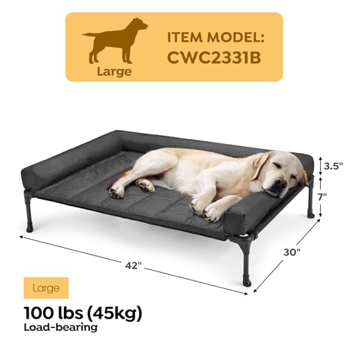 Veehoo Elevated Dog Bed, Lifted Dog Ded Add Waterproof Removable Pillow-Top Mat, Raised Pet Cot with Breathable Mesh, No-Slip Feet, Bolster Dog Cot Bed for Indoor & Outdoor, 107 x 76 cm, Black
