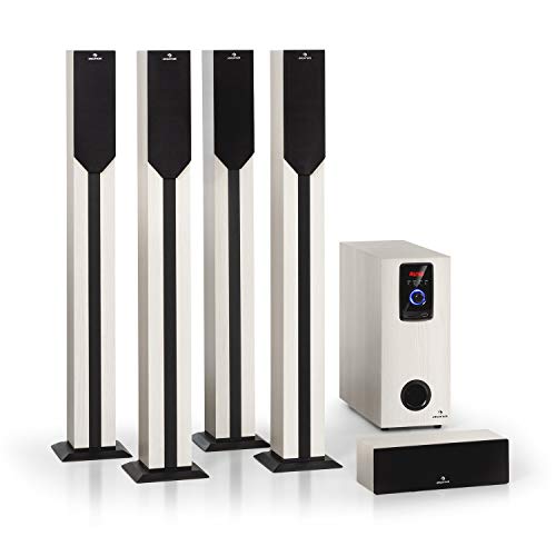 Auna Areal Elegance - Home Theater 5.1, Impianto Surround a 5.1 Canali, Home Cinema, Potenza: 190 Watt RMS, Subwoofer: 5", 5 Altoparlanti Satellite (3"+5"), Bluetooth, USB/SD, Effetto Legno Chiaro