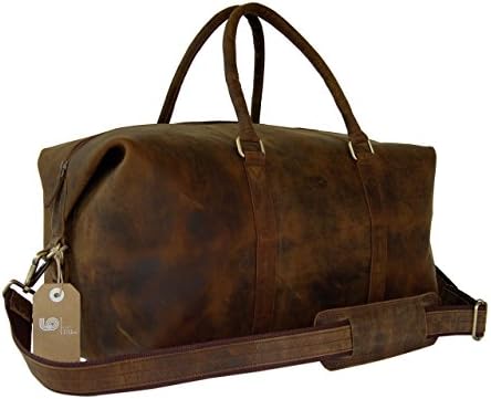 LeftOver Studio Expandable Weekend Overnight Travel Duffel Bag in Thick Oil Pull Hunter Water Buffalo Leather