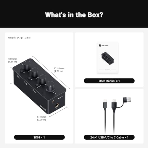 Fosi Audio SK01 Headphone Amplifier Equalizer Preamp with Bass Midrange Treble Tone Control and Loudness Compensation Portable Class A Analog Amp for Electric Guitar Instrument with 3.5/6.35mm Jacks