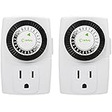 Century Indoor 24-Hour Mechanical Outlet Timer, 3 Prong, 2-Pack