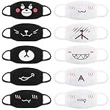 Accmor Fashion Anime Mouth Mask, 10 Pack Cute Unisex Anti-Dust Face Mouth Kawaii Muffle Mask for Kids Teens Men Women, Windproof Motorcycle Face Emoticon Masks for Ski Cycling Camping(Black+ White)