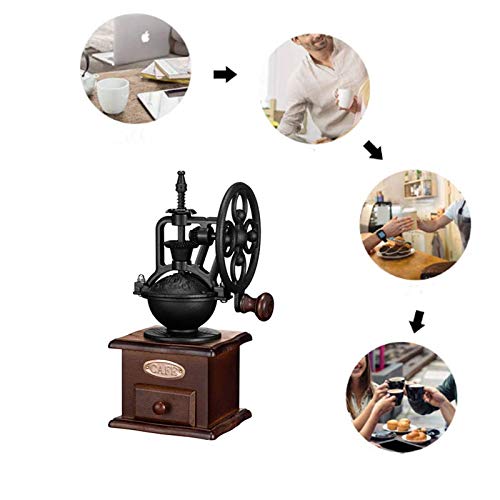 Manual Coffee Grinder,IMAVO Vintage Style Wooden Coffee Grinder Roller Grain Mill Hand Crank Coffee Grinders - Thumbnail 5