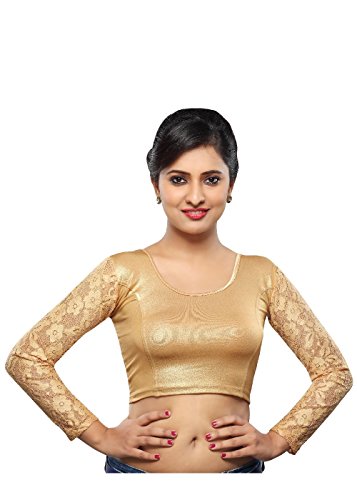 Copper Shimmer Lace Long Sleeve Strechable Ready-made Saree Blouse