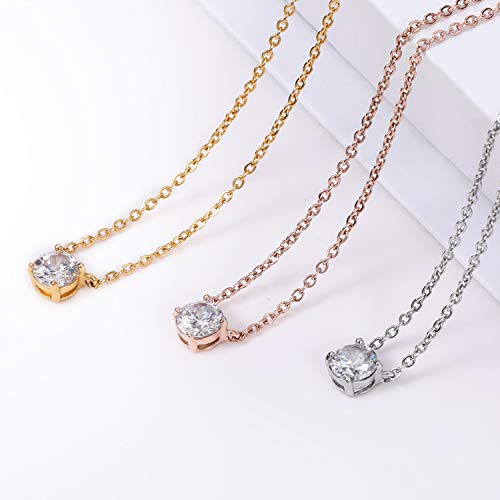 Women Crystal Pendant Necklace with Rose Gold Silver Chain Cubic Zircon Necklace for Sisters,Mom,Gift Box