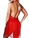 Ruzishun Women Deep V-Neck Babydoll Halter Transparent Lace Sexy Lingerie Sleepwear (L, Red)