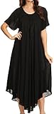 Sakkas 1701 - Lilia Embroidered Lace up Bodice Relaxed Fit Maxi Sun Dress - Black - OS