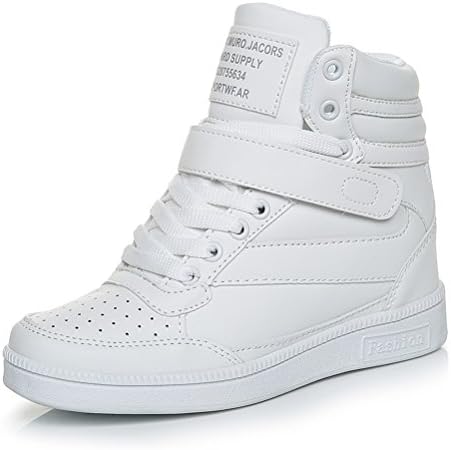 AFFINEST Women's Hidden Wedges Ankle Boots High Top Fashion Sneakers Height Increase Platform Casual Shoes(White,40)