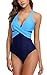 ALove Women Twist Cross One Piece Swimsuit V Neck Bathing Suits Swimwear XXL Aqua-Navy