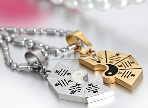Gydoxy(TM) 2 pieces Fashion Couple Necklaces Yin Yang Bagua Pendant 316L Stainless Steel 2 Chains For Men Women Gold Silver Color[Silver] - Thumbnail 3