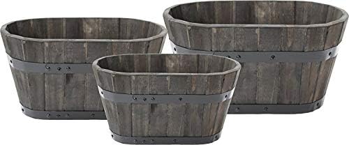Happy Planter HP336B Wood Barrel Outdoor Planter, Set of 3 Planters,  Color: Charcoal Brown