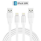 Novtech Lightning Cable 2 Pack 10ft Tangle Free Flat USB Cables for iPhone 7 7 Plus 6s 6s Plus 6 6 Plus 5s 5c 5, iPad Pro Air iPad mini, iPod touch 5th 6th nano 7th(White)