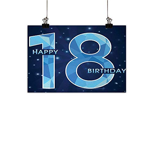 Anzhutwelve 18th Birthday Wall Art Decor Poster Painting 18 Years Birthday with Galaxy Star Themed Dots Image Art Print Decorations Home Decor Dark Blue and Sky Blue 24"x20"