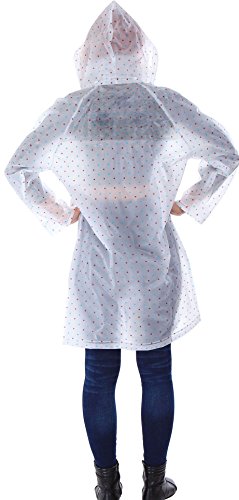 Transparent Emergency Hooded Knee-Length Rain Coat with Pockets, Blue/Red Dots, (Adult Size) - Thumbnail 4